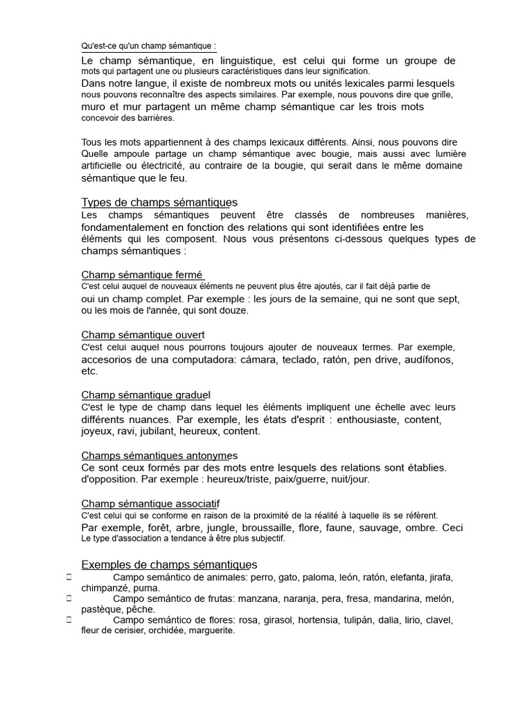 Définition du champ sémantique | PDF | Genre grammatical | Verbe
