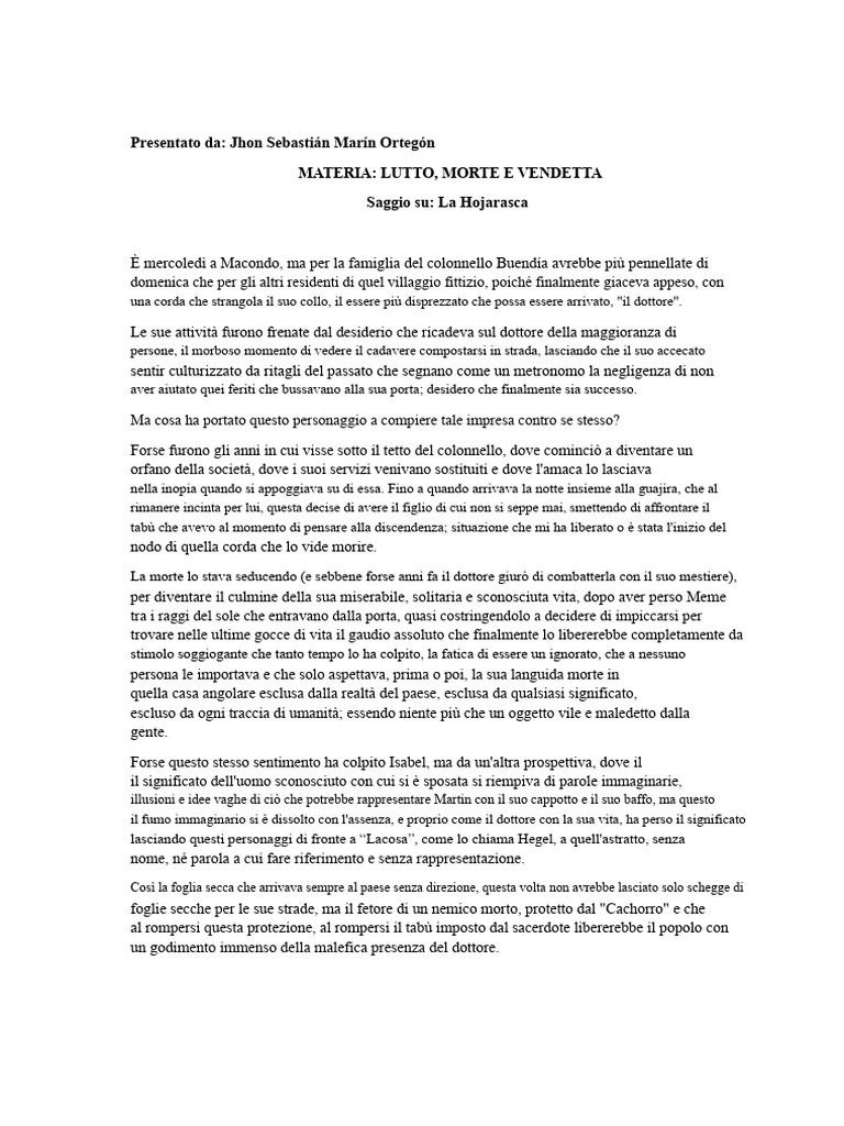 Saggio Su La Hojarasca | PDF