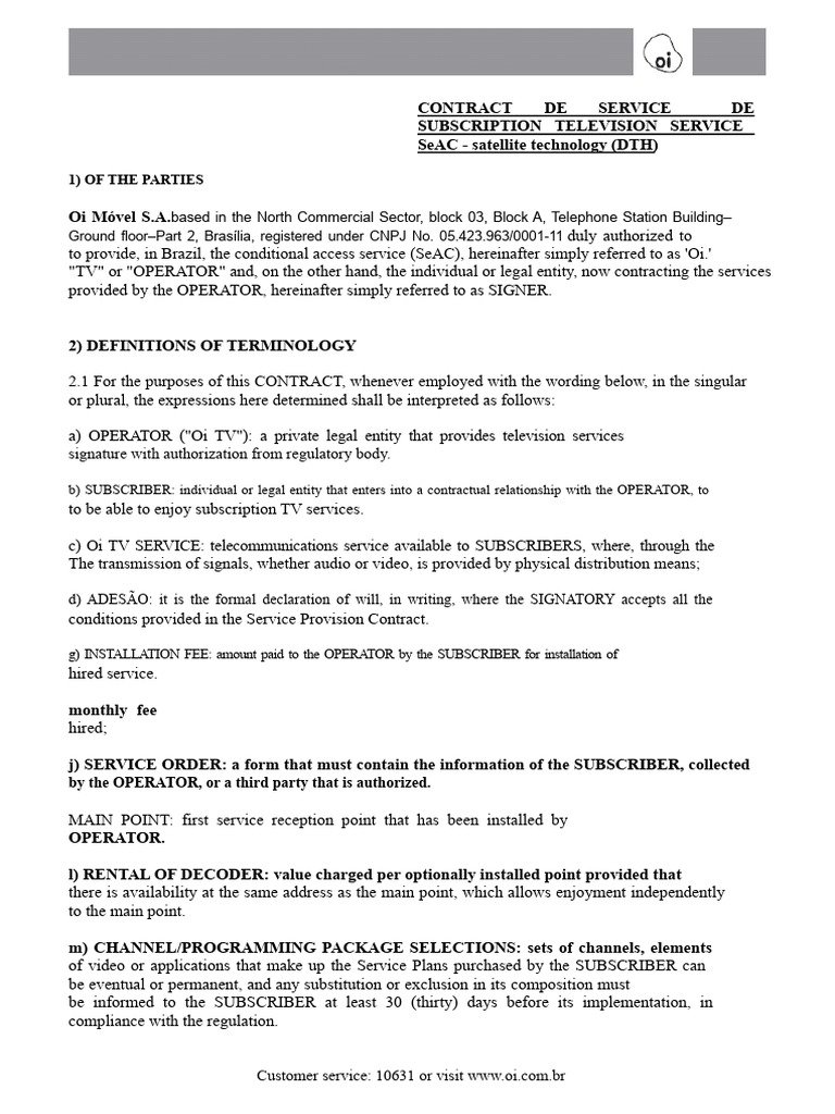 Oi TV Subscription Service Contract | PDF | High Definition Television ...