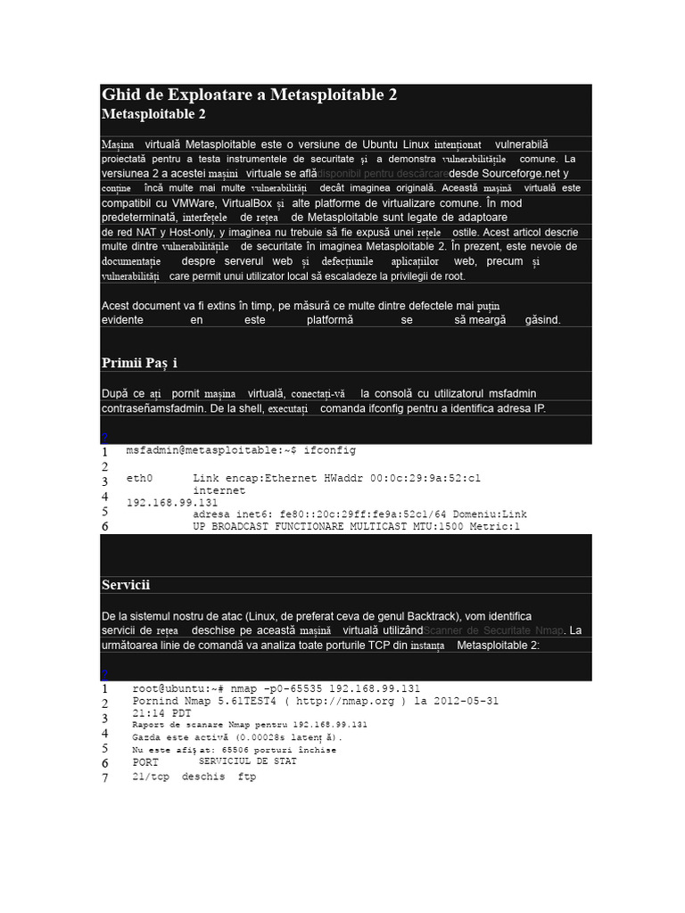 Ghid de Exploabilitate Pentru Metasploitable 2 | PDF
