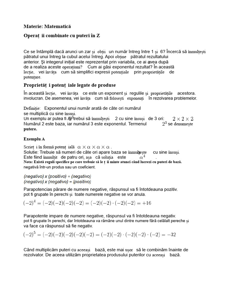 Operații Combinate Cu Puteri În Z | PDF