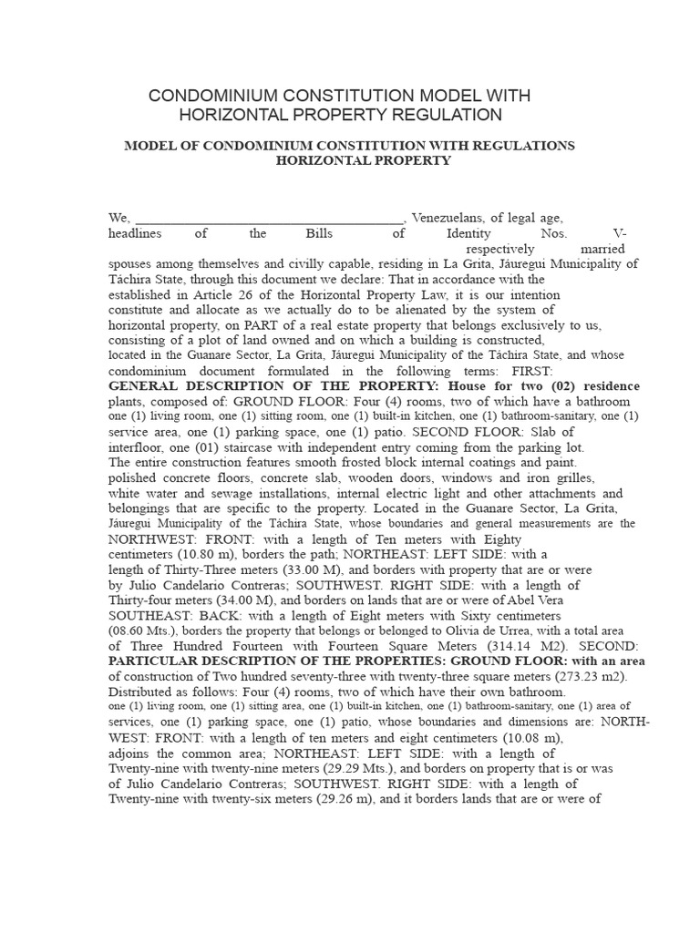 Model Condominium Constitution Document | PDF | Condominium | Apartment