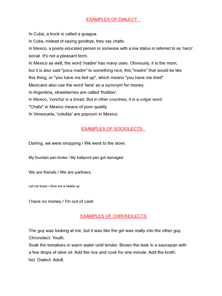 Examples of Dialect | PDF