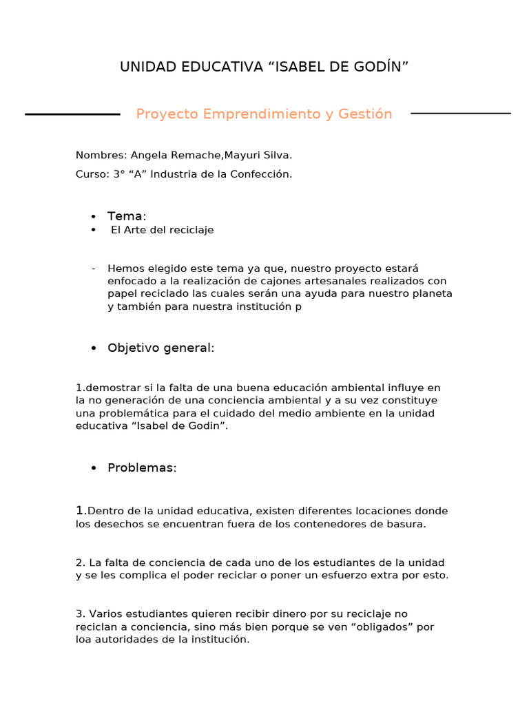 Proyecto Emprendimiento y Gestion | PDF