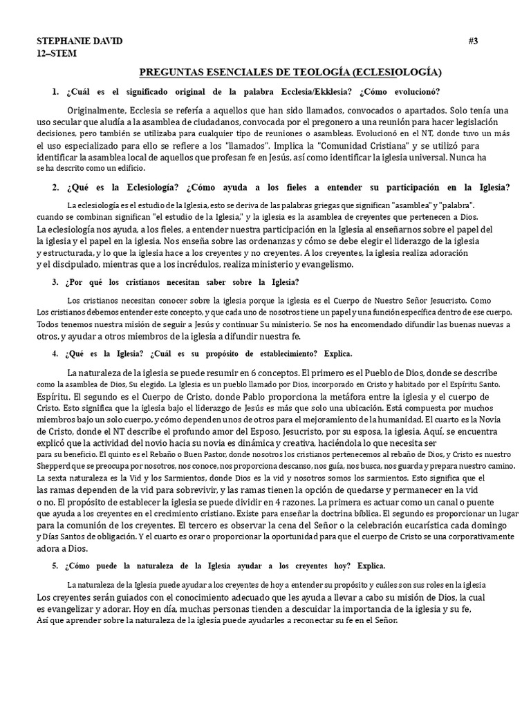 Preguntas Clave sobre Eclesiología | PDF | Iglesia cristiana | Cristo ...