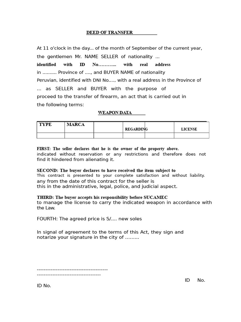 Firearm Transfer Deed | PDF