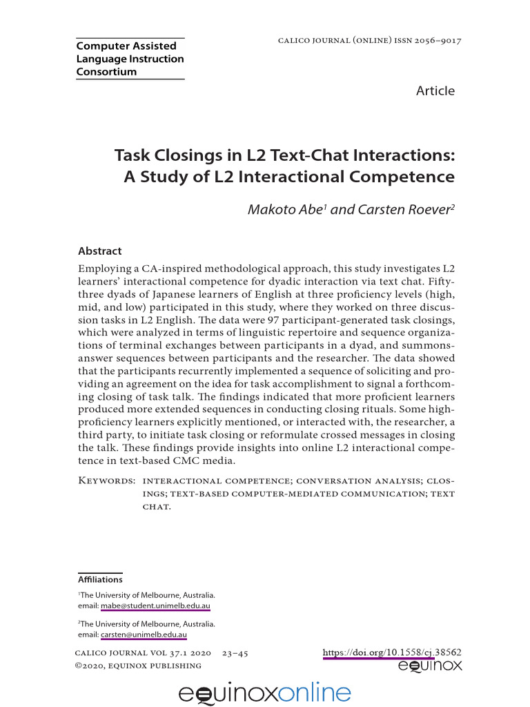 L2 Interactional Competence in Text Chat | PDF | Second Language ...