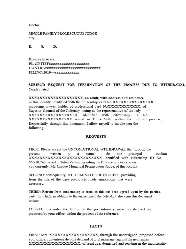 Divorce Withdrawal Request Document | PDF | Common Law | Public Law