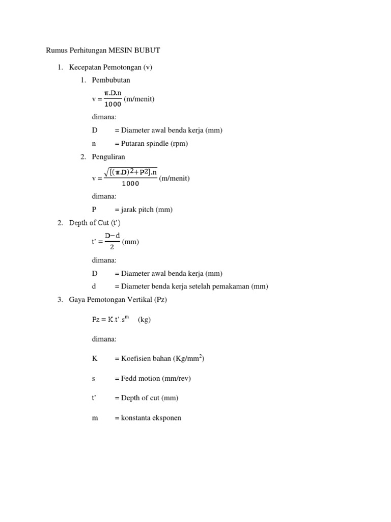 Rumus Permesinan