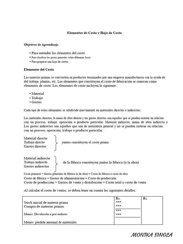 Elementos y Cálculo de Costos Empresariales | PDF | Costo | Producción ...