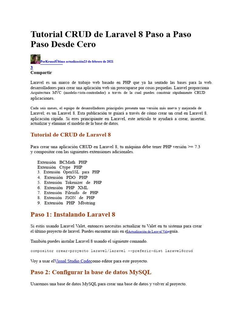Tutorial CRUD Laravel 8 desde Cero | PDF | Php | Arquitectura de software