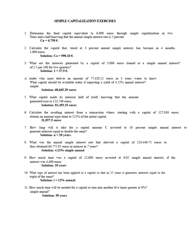 Simple Capitalization Exercises Guide | PDF | Interest | Interest Rates