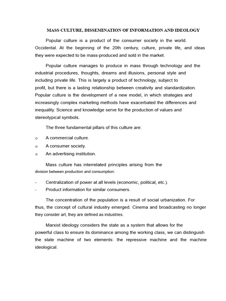 Mass Culture and Ideological Influence | PDF | Ideologies | Consumerism