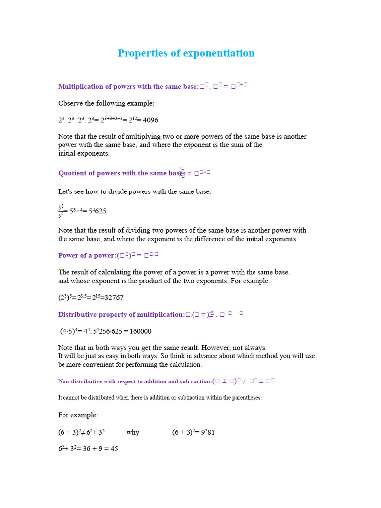 Properties of Exponentiation Explained | PDF | Exponentiation ...