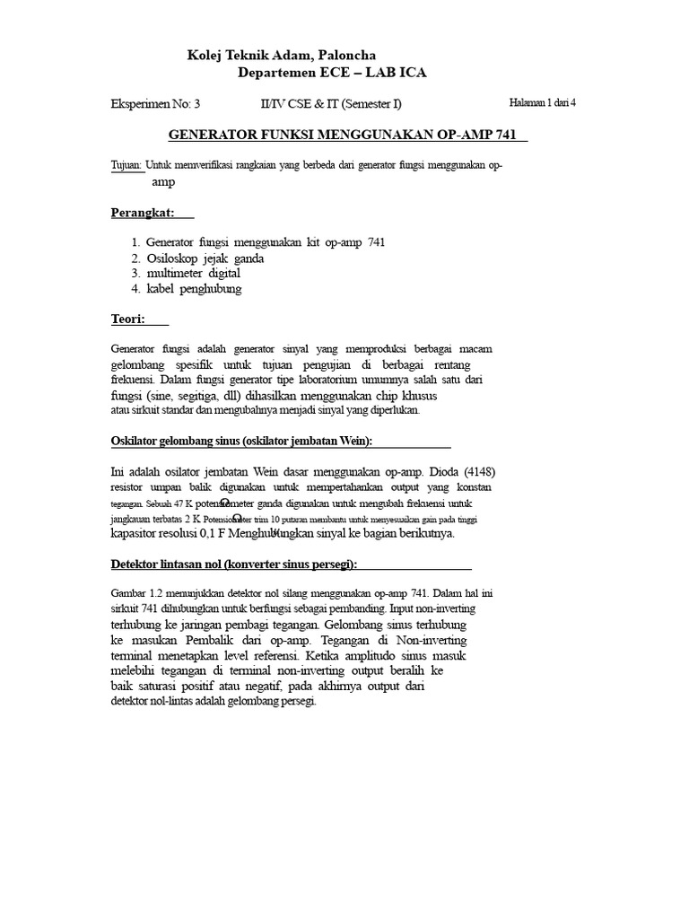 Exp 03 Generator Fungsi Menggunakan Op-Amp 741 | PDF