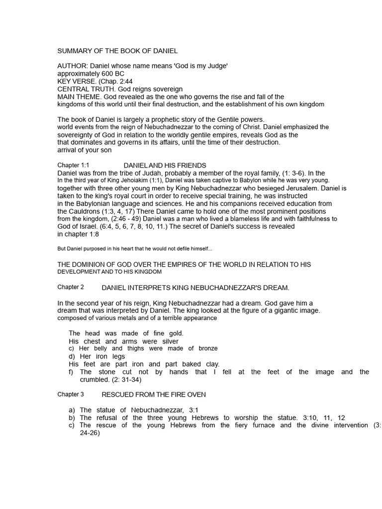Summary of the Book of Daniel | PDF | Daniel (Biblical Figure) | Book ...