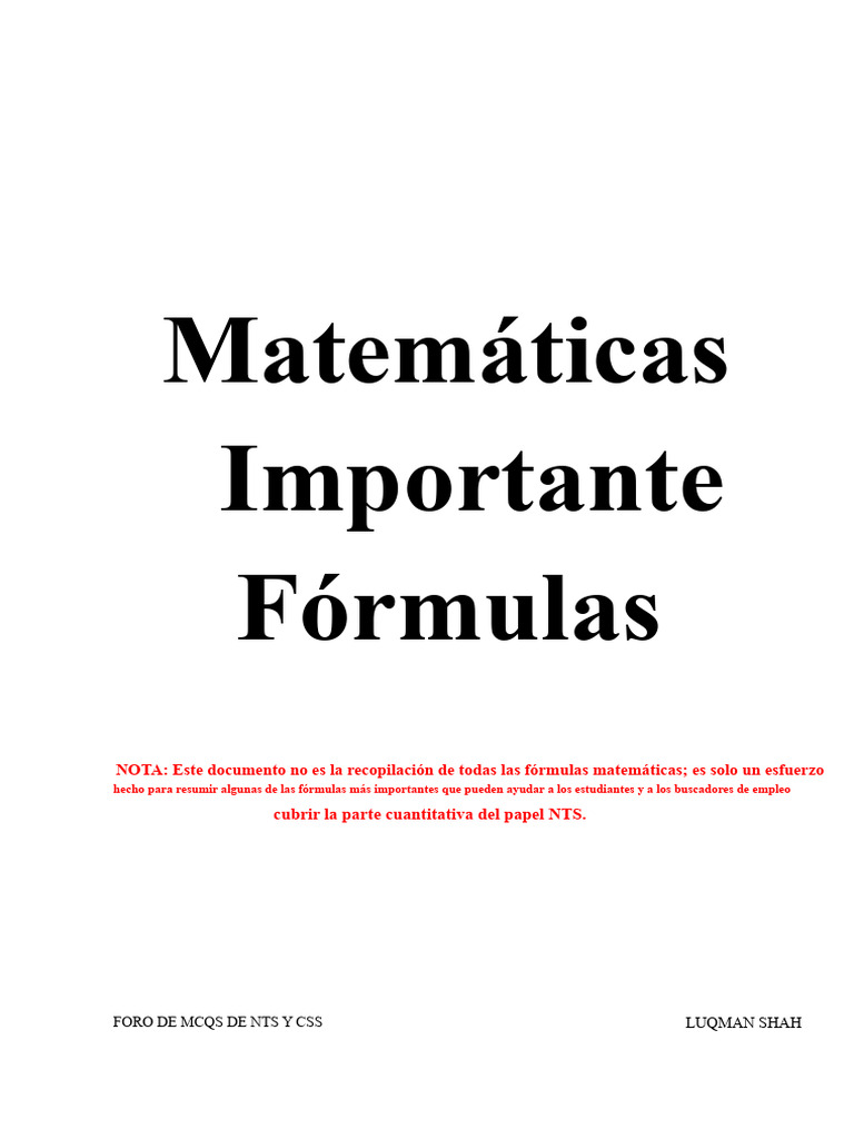 Fórmulas Matemáticas Esenciales | PDF | Rectángulo | Porcentaje