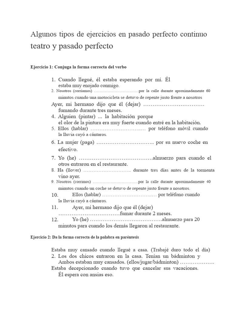 Ejercicios de Pasado Perfecto Continuo | PDF