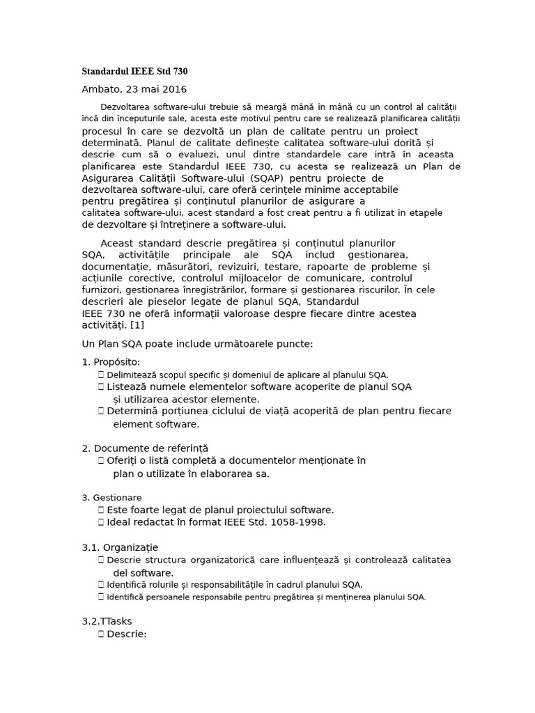 Standardul IEEE 730 | PDF