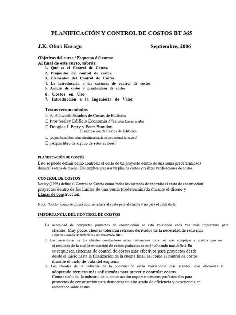 Control y Planificación de Costos en Construcción | PDF | edificio ...