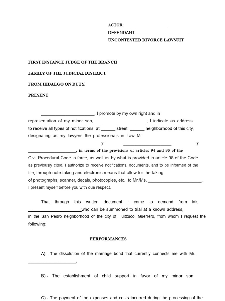 Uncontested Divorce Filing in Guerrero | PDF | Child Support | Lawsuit