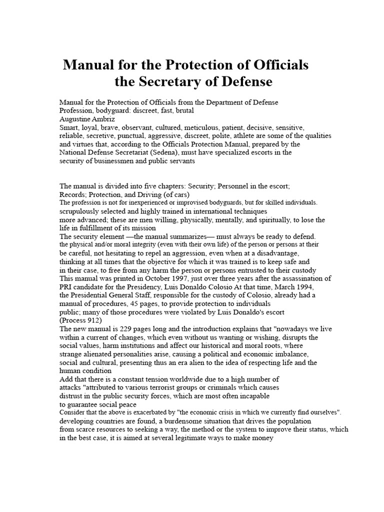 Official Protection Manual Overview | PDF | Risk | Convoy
