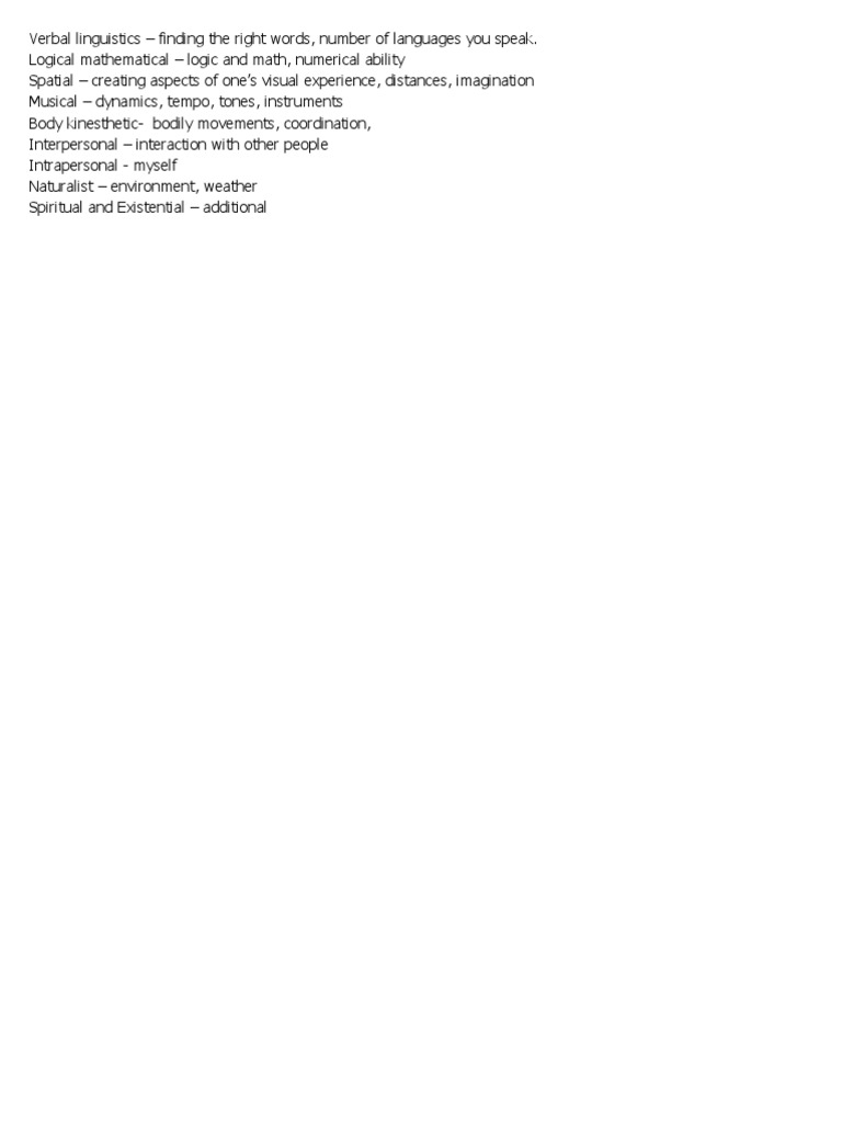 Multiple Intelligences Explained | PDF | Language Arts & Discipline ...
