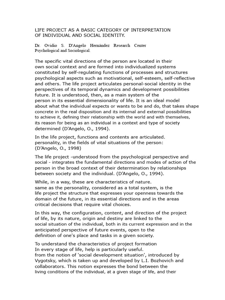 Life Projects and Identity Formation | PDF | Identity (Social Science ...