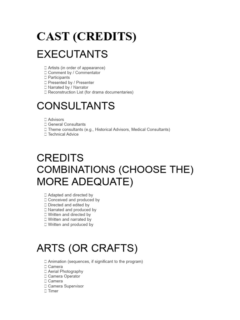 Comprehensive Film Credit Guidelines | PDF