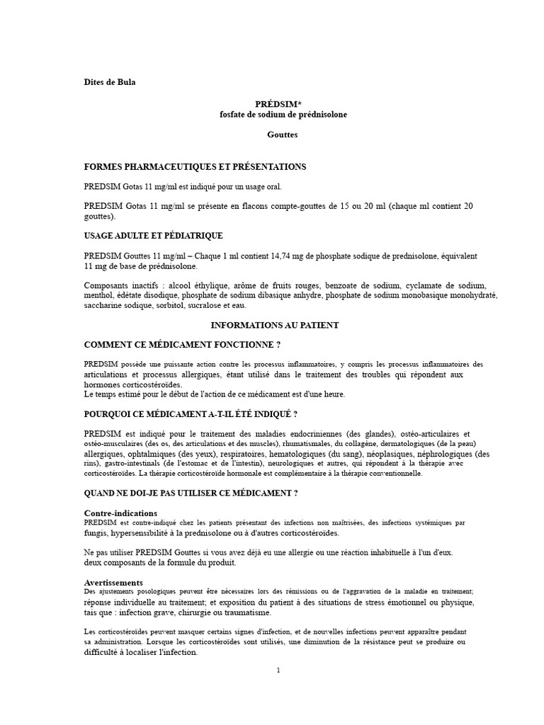 Gouttes de Predsim : Indications et Précautions | PDF | Corticoïde ...