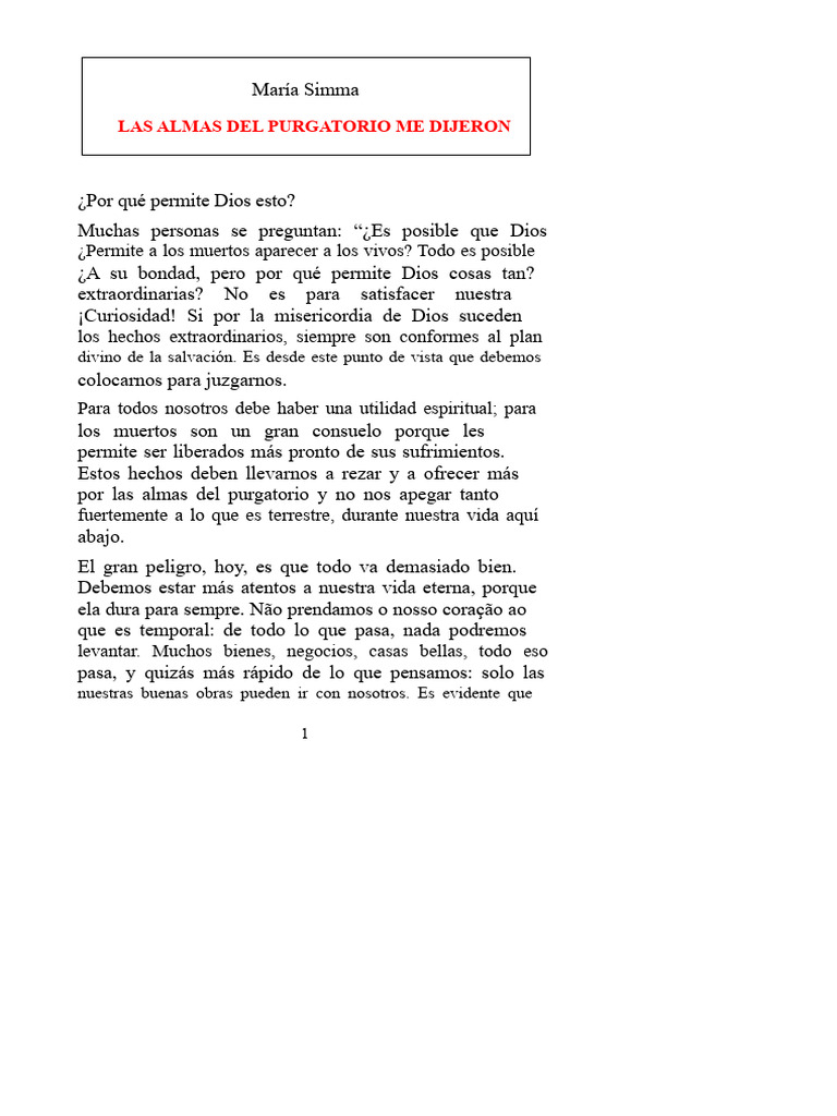 Almas del Purgatorio según María Simma | PDF | Purgatorio | María ...
