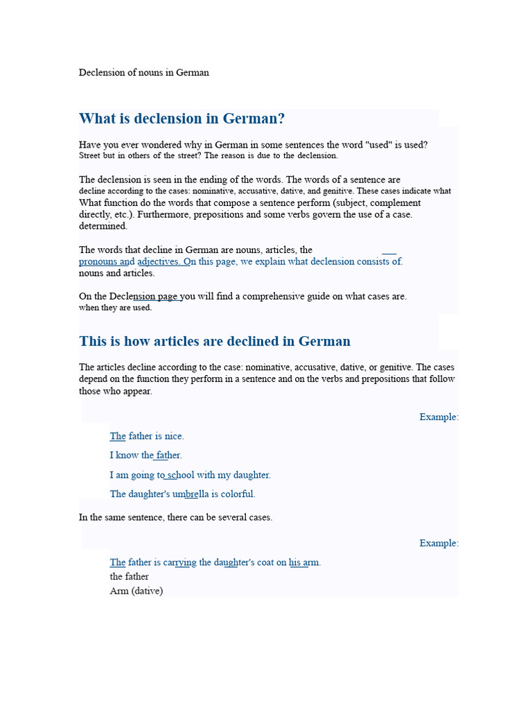 German Noun Declension Guide | PDF | Grammatical Gender | Syntax