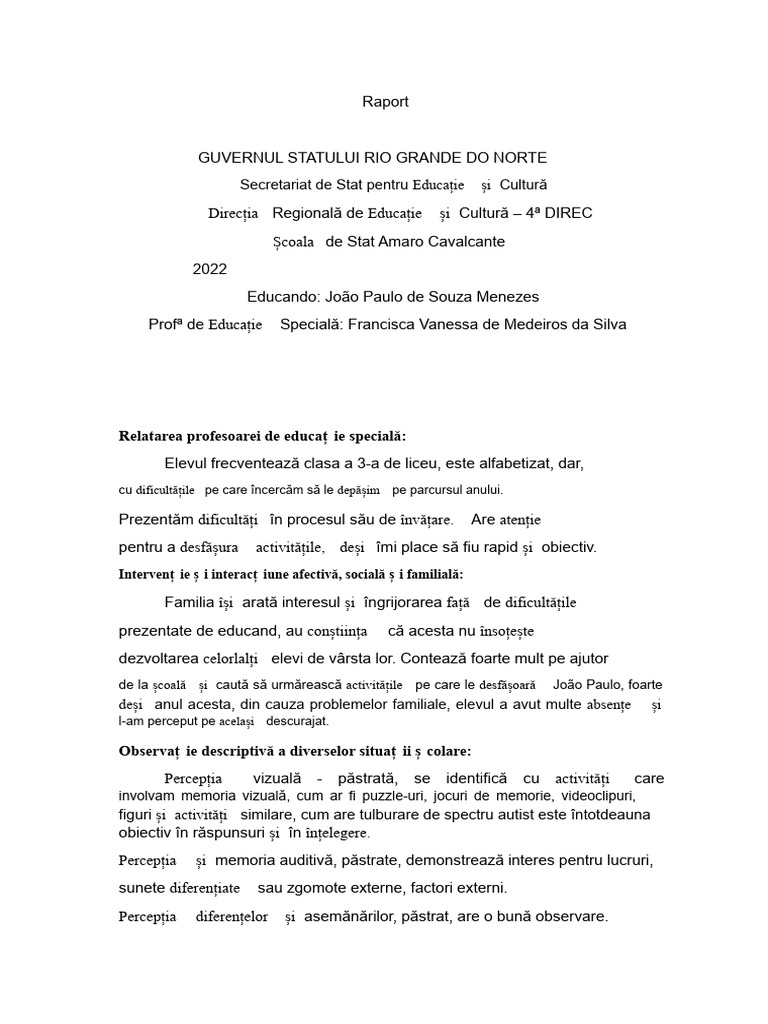 Raport Semestrial 1 Pentru Student Special | PDF