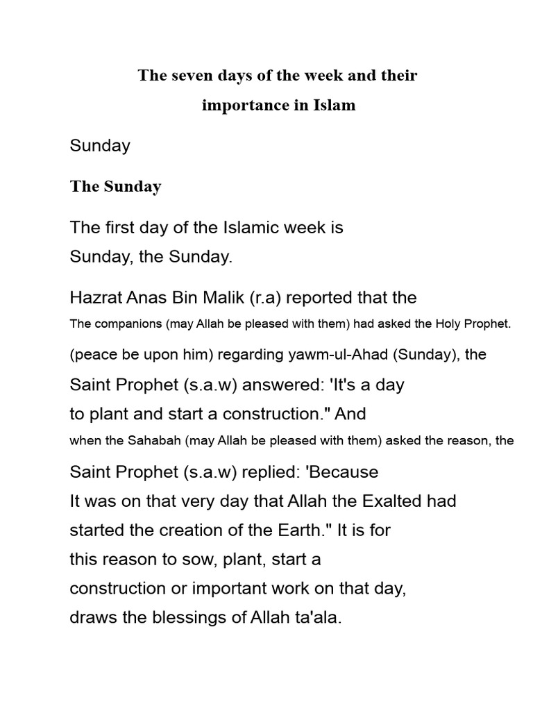 Importance of Islamic Weekdays | PDF | Muhammad | Hadith