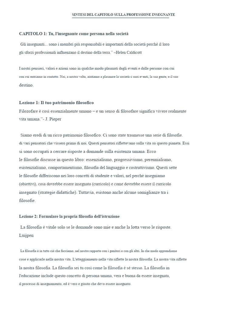 Riepilogo Del Capitolo Sulla Professione Insegnante | PDF
