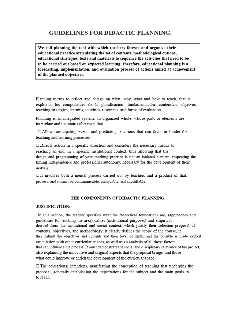 Didactic Planning Guidelines for Educators | PDF | Evaluation | Methodology