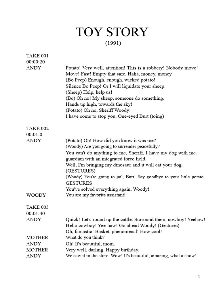Toy Story 1 Transcript Excerpt | PDF