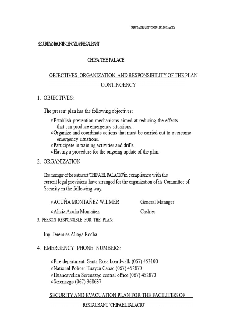 Security and Contingency Plan For Restaurant | PDF | Emergency ...
