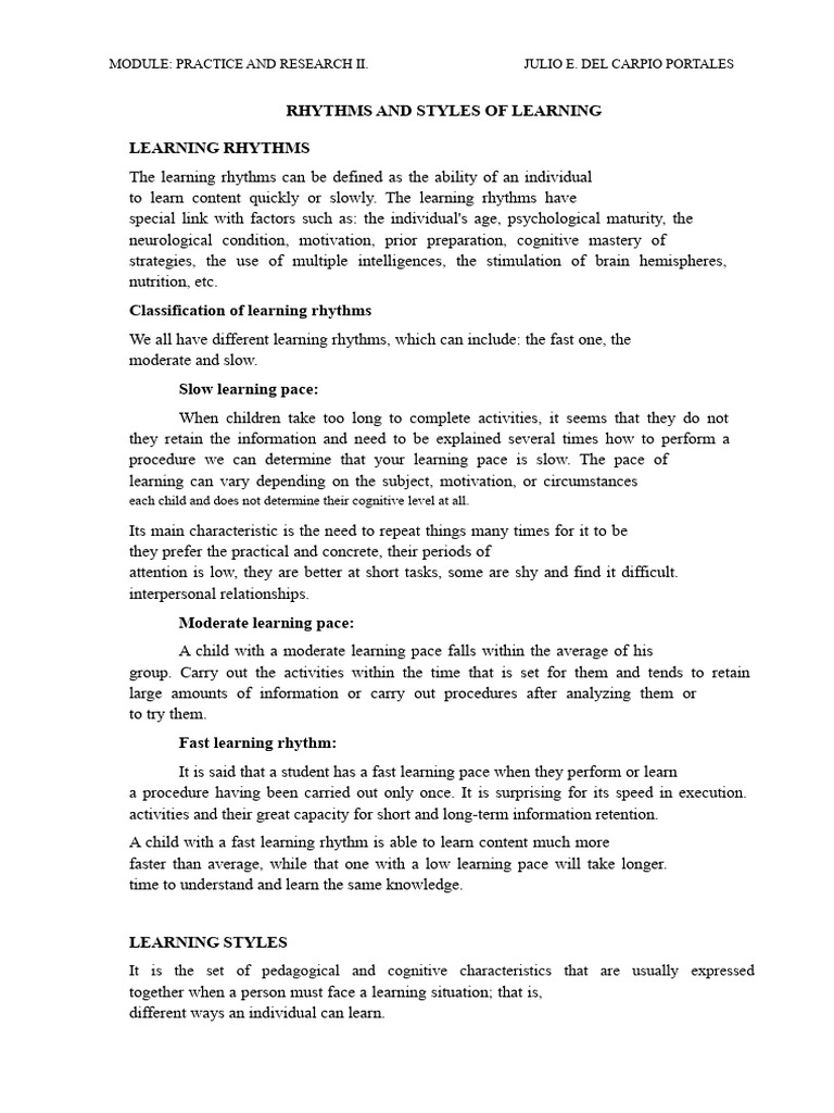 Understanding Learning Rhythms and Styles | PDF | Learning | Learning ...