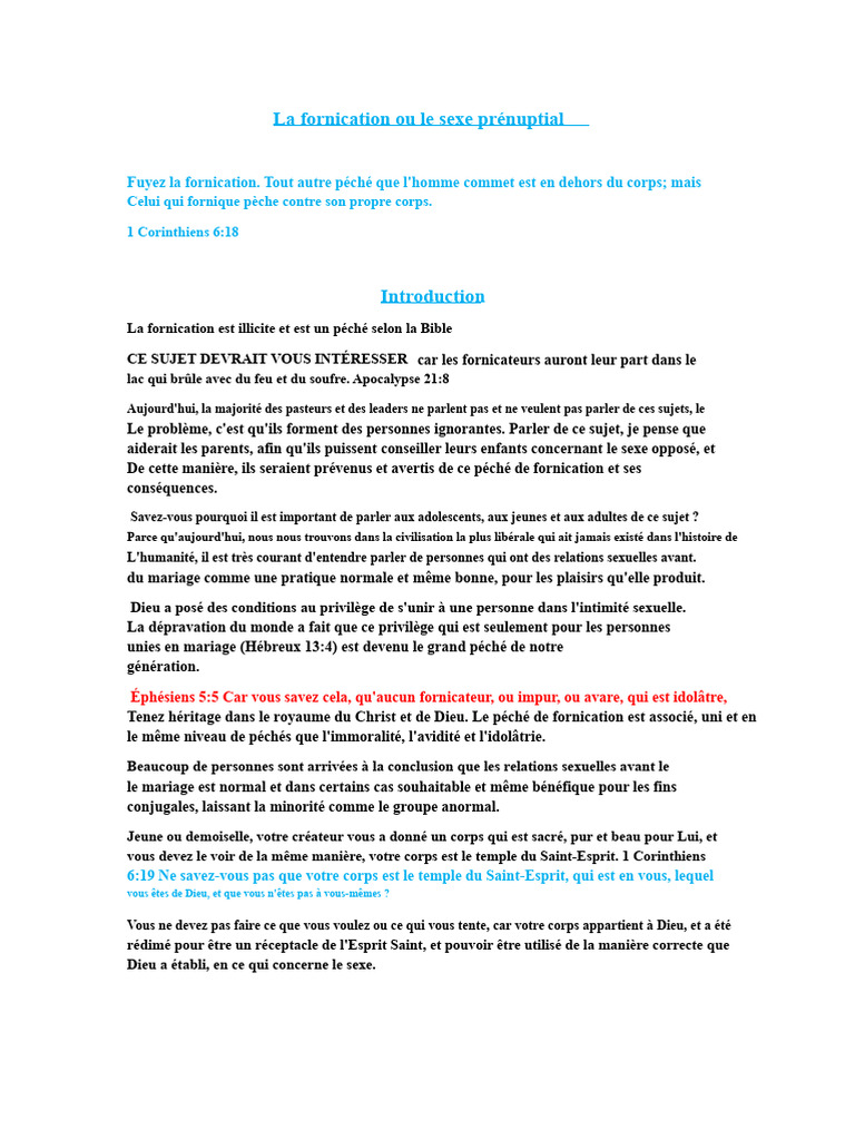 La fornication selon la Bible | PDF | Péché | Sexualité humaine