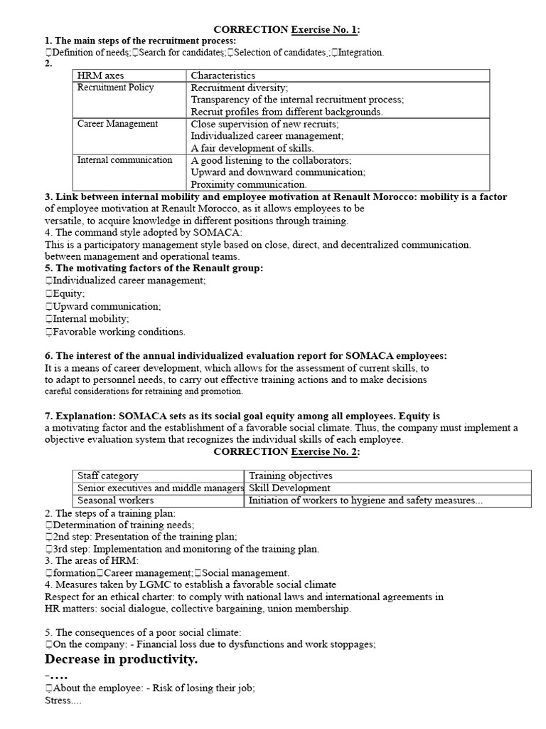 Correction Series of HRM Exercises | PDF | Recruitment | Human Resource ...