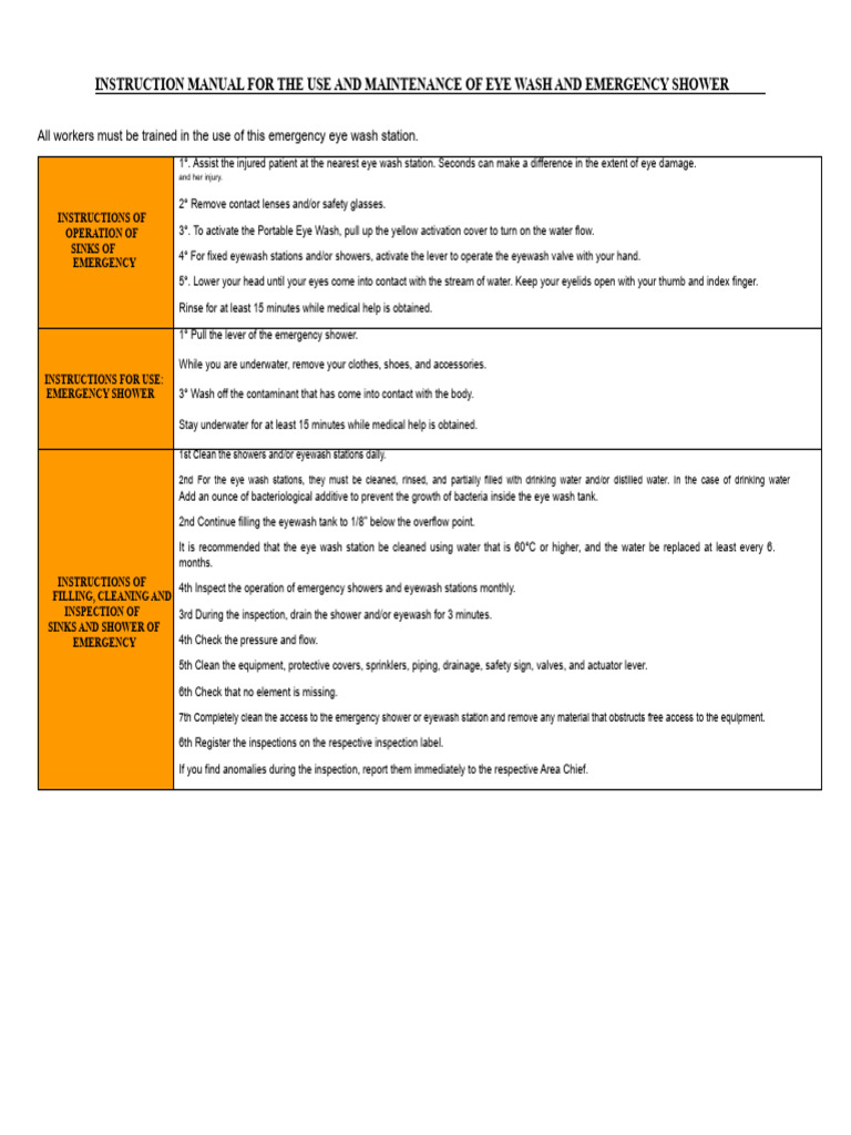 Eyewash Station Use and Maintenance Guide | PDF | Shower | Purified Water