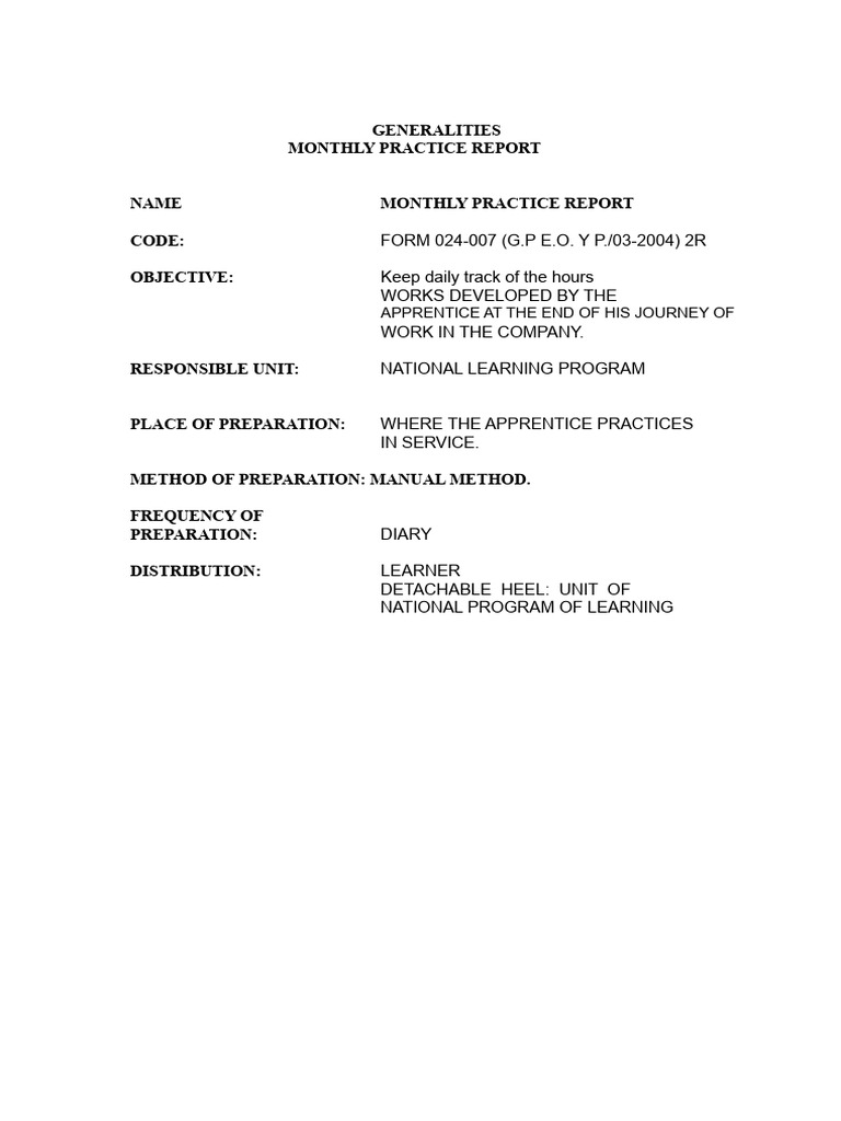 Monthly Apprentice Practice Report | PDF