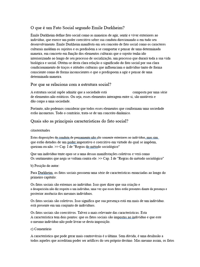 Fato Social segundo Émile Durkheim | PDF | Sociologia | Émile Durkheim
