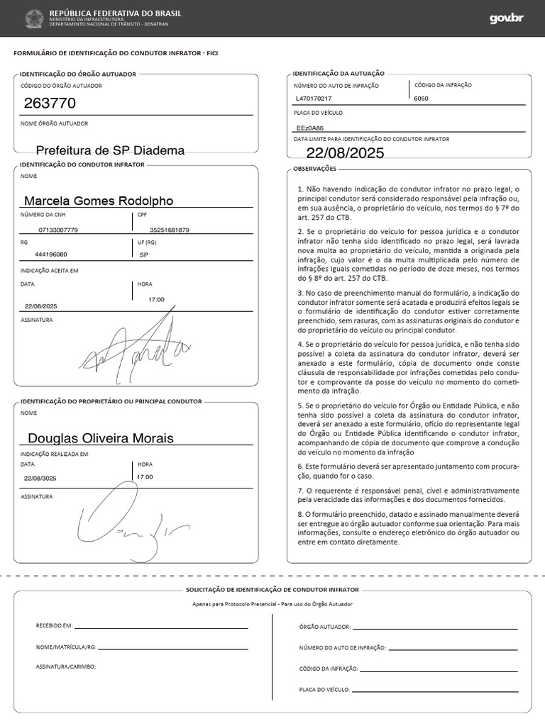 Formulário de Identificação de Condutor | PDF