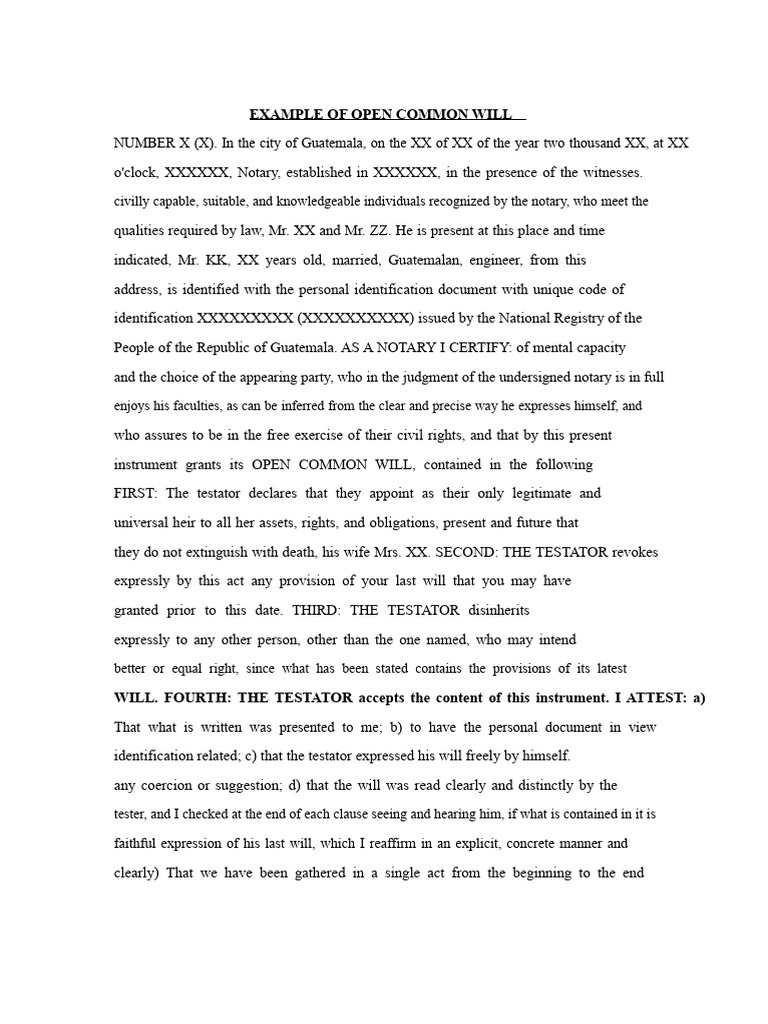 Open Common Will Example | PDF | Will And Testament | Private Law