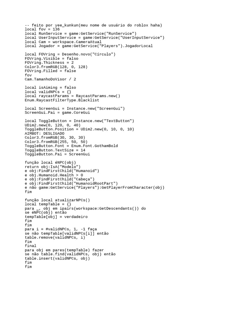 Script Aimbot para NPCs no Roblox | PDF | Informática