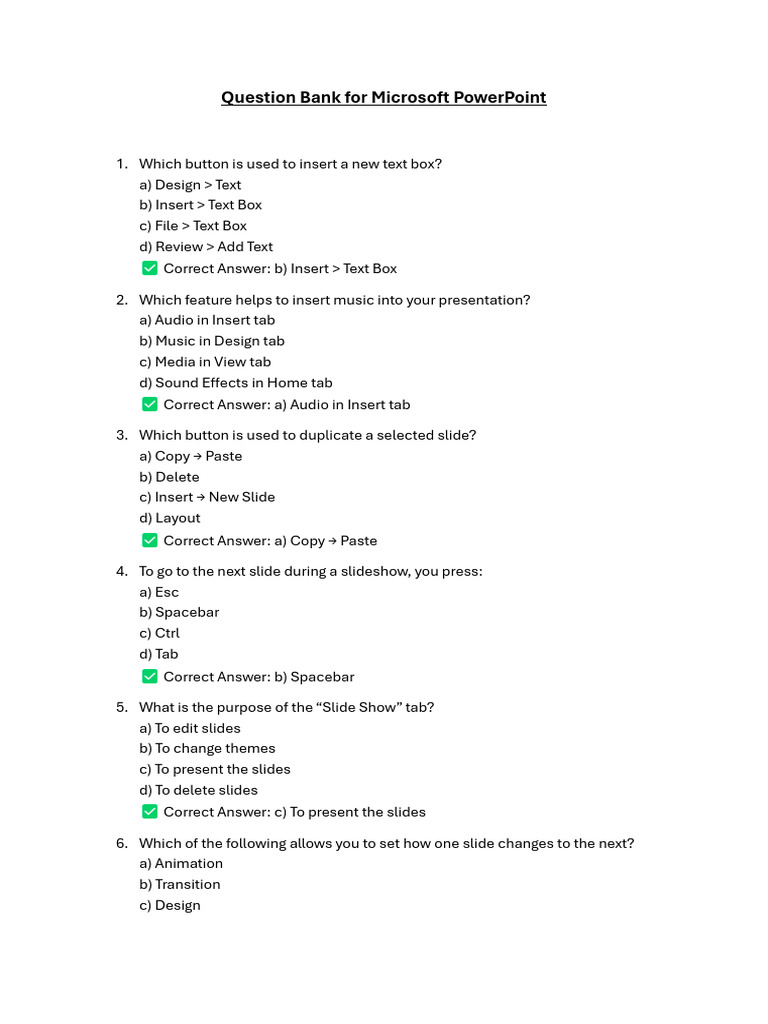 PowerPoint Question Bank for Students | PDF | Microsoft Power Point ...