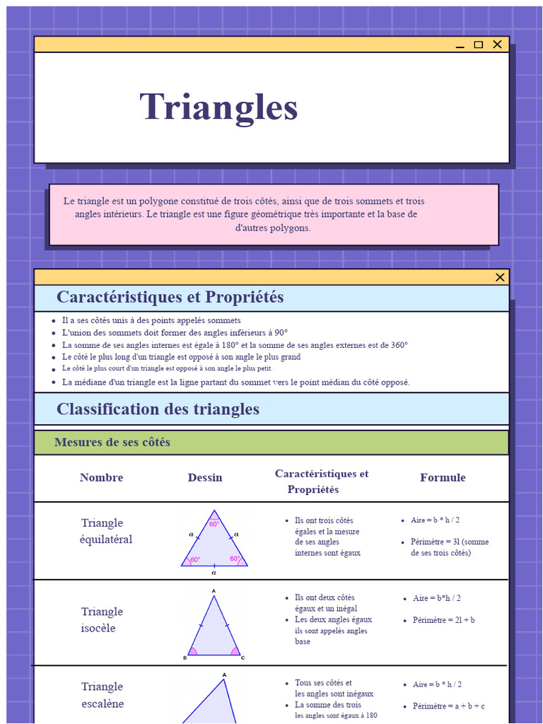 Caractéristiques et types de triangles | PDF | Triangle | Triangle