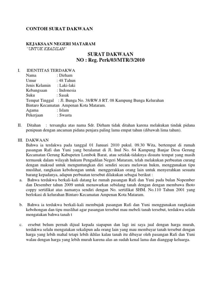 Contoh Surat Dakwaan